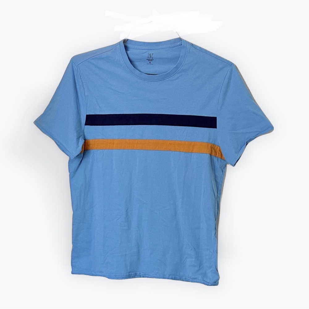 INC International Concepts Blue Tee with Navy and Orange Stripes